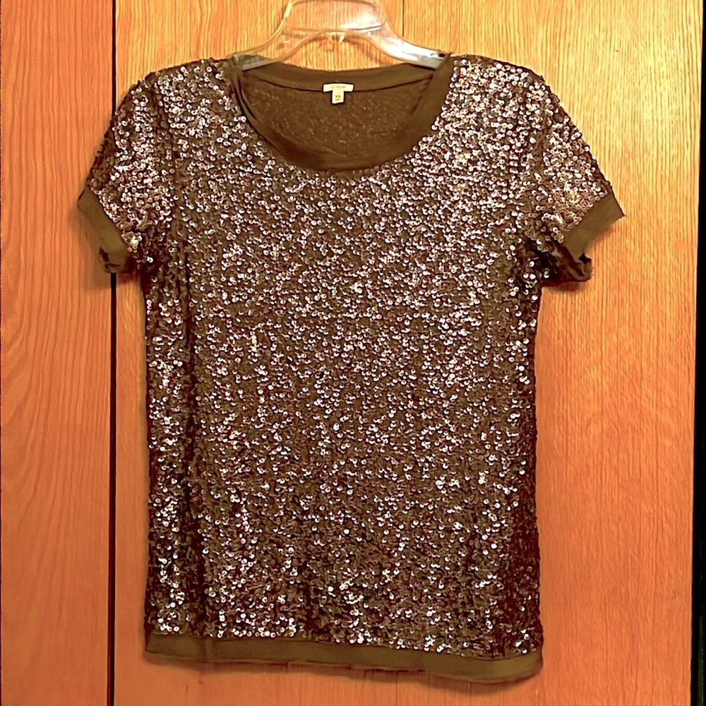 J.crew J Crew XS Bronze metallic sequin tee shirt short sleeve shimmery top EUC